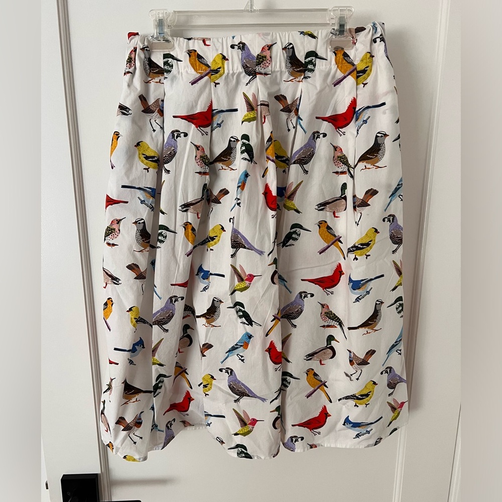 Lesley Evers 100% cotton bird a line skirt, elastic waist